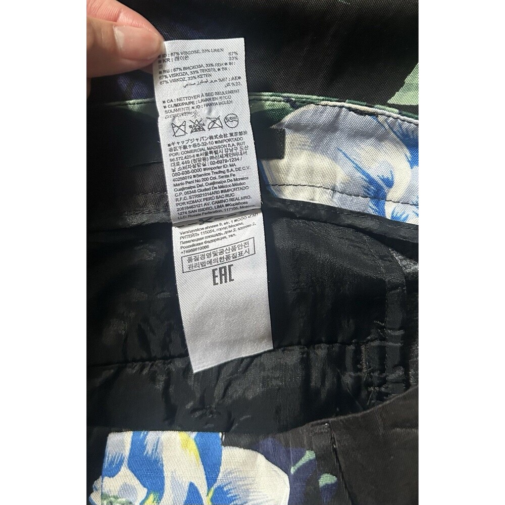 Banana Republic Avery FitLinen Blend Floral Print Ankle Pants Black Blue Size 10 - Picture 15 of 16
